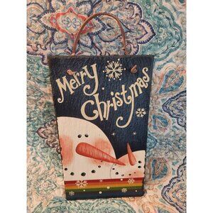 Merry Christmas Snowman Painted On Slate Rock